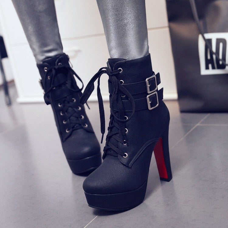 16-Year Winter Boots Size Women'S Boots High-Heeled Thick-Heeled Belt Buckle Boots Generation Hair - Image 1