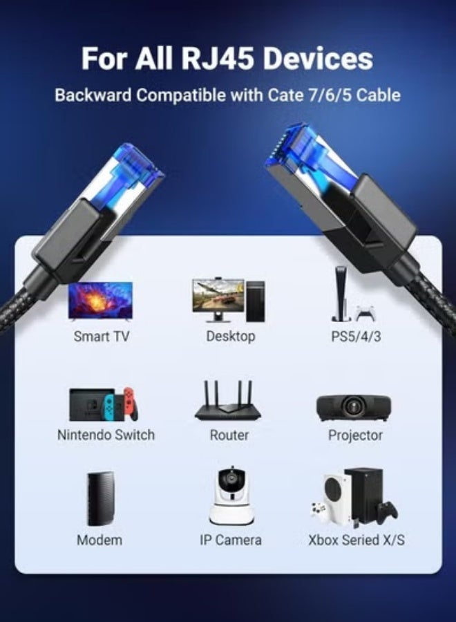 غاز كابل إيثرنت Cat8 سرعة عالية 40Gbps 2000MHz RJ45 شبكة إنترنت مضفر ومحمي سلك LAN متوافق مع ألعاب سويتش بي سي PS5 PS4 Xbox مودم راوتر واي فاي إكستيندر لوحة توصيل - Image 5