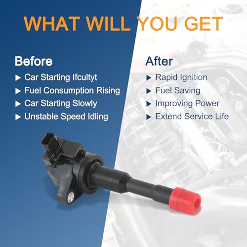 DICMIC Set of 4 Ignition Coil Pack Compatible with 2003-2010 Honda Civic Hybrid L4 1.3L Replace# UF374, 30521PWA003, 30521PWAS01 - Image 5