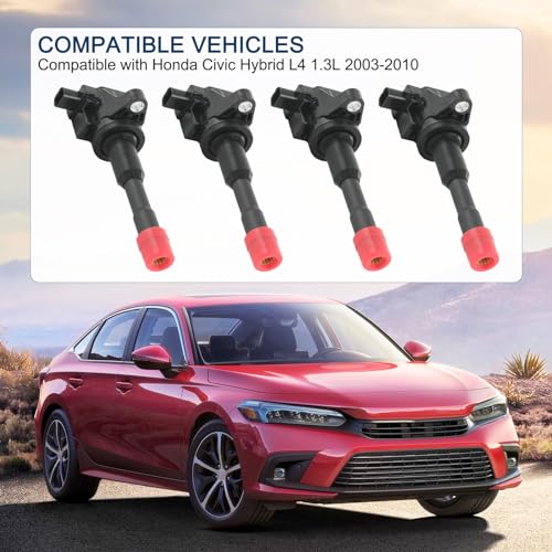 DICMIC Set of 4 Ignition Coil Pack Compatible with 2003-2010 Honda Civic Hybrid L4 1.3L Replace# UF374, 30521PWA003, 30521PWAS01 - Image 2