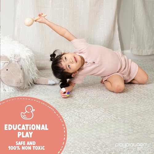 Play Platoon Non-Toxic Extra-Thick Children's Play Mat, 16 Tile - 96 x 96 inch Comfortable Cushiony Foam Floor Puzzle Mat for Kids & Toddlers with 24 x 24 inch 5/8 in Thick Tiles - Khaki, Boho Modern - Image 3