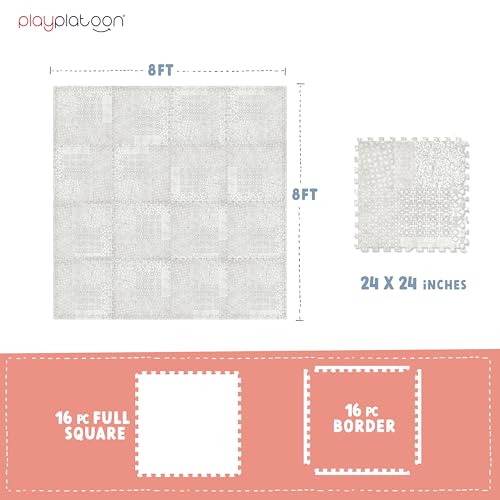 Play Platoon Non-Toxic Extra-Thick Children's Play Mat, 16 Tile - 96 x 96 inch Comfortable Cushiony Foam Floor Puzzle Mat for Kids & Toddlers with 24 x 24 inch 5/8 in Thick Tiles - Khaki, Boho Modern - Image 2