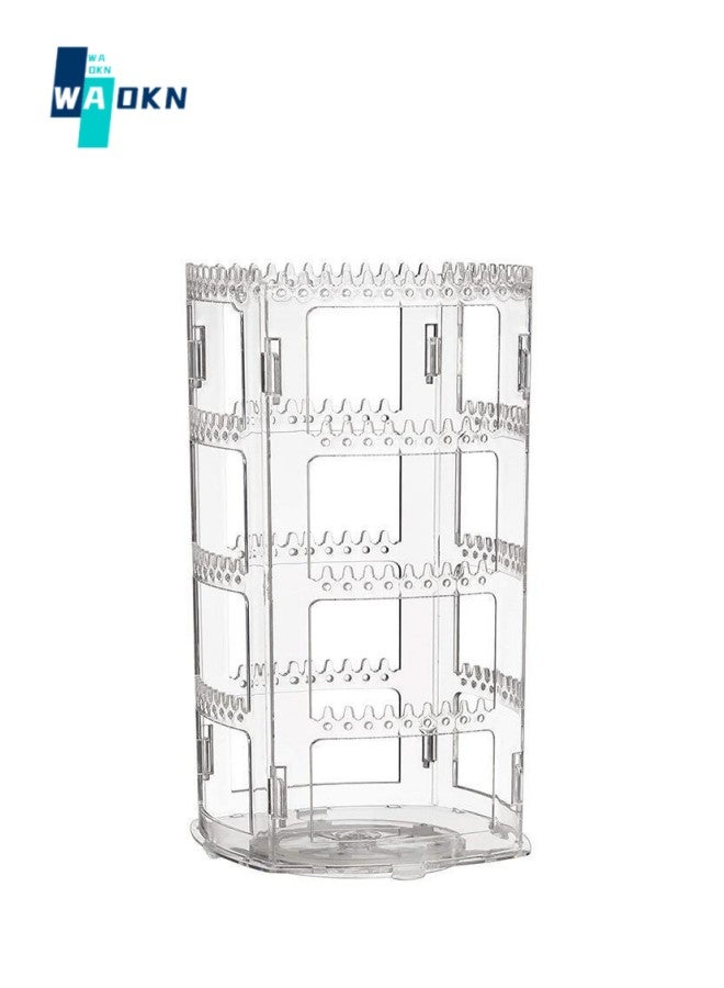 WAOKN 360 Rotating Earring Holder and Jewelry Organizer, 4 Tiers Jewelry Rack Display Classic Stand, 158 Holes and 158 Grooves for Necklaces Earrings Piercings, Clear - Image 1