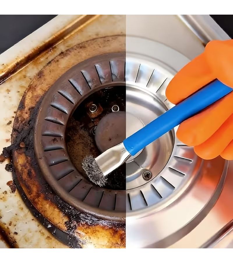Heavy Duty Kitchen Gas Stove Cleaning Brush Blue Black Stainless Steel Multi Functional Dead Corner Brush Reusable - Image 5