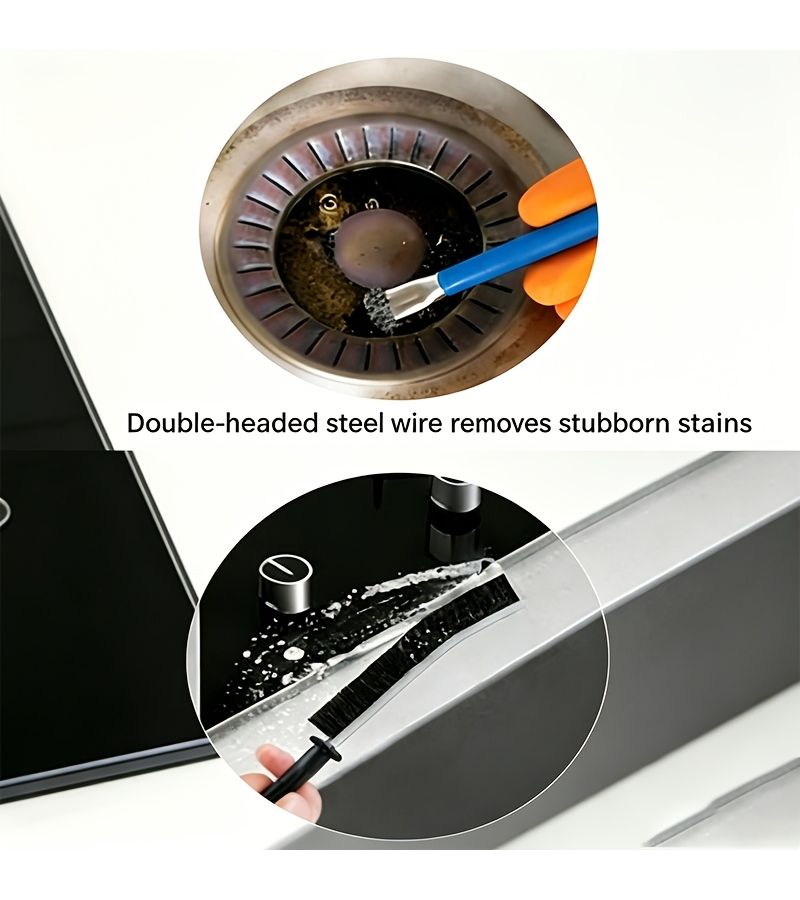 Heavy Duty Kitchen Gas Stove Cleaning Brush Blue Black Stainless Steel Multi Functional Dead Corner Brush Reusable - Image 2