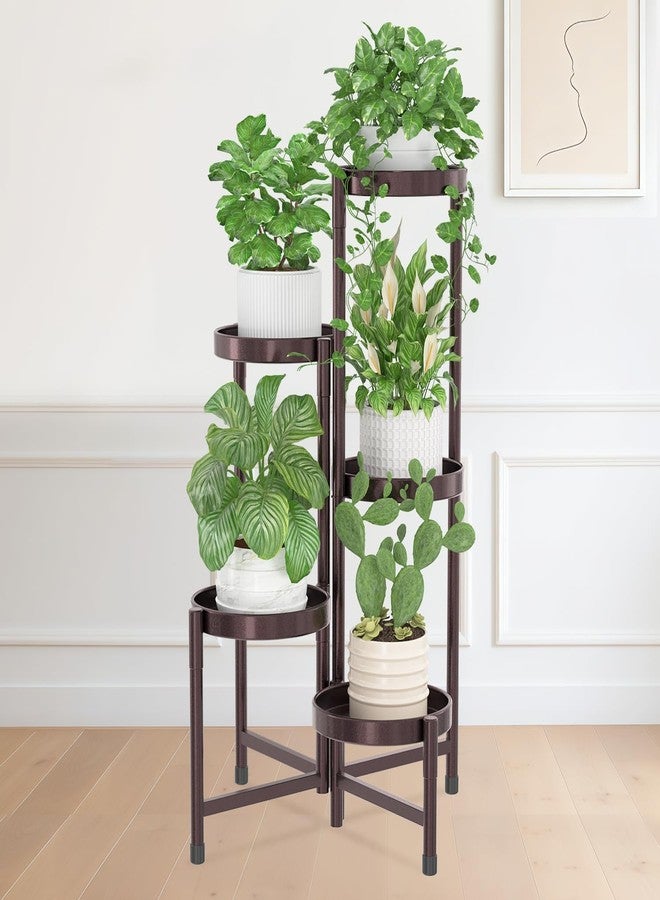 iDavosic.ly 5 Tier Metal Plant Stand for Indoor Outdoor, Folding Tiered Corner Flower Display Holder Shelf, 31 Inch Tall Orchid Rack for House Patio Balcony Garden Living Room, Violet Bronze - Image 1