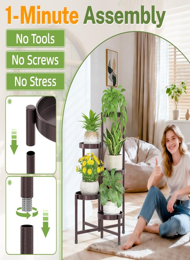 iDavosic.ly 5 Tier Metal Plant Stand for Indoor Outdoor, Folding Tiered Corner Flower Display Holder Shelf, 31 Inch Tall Orchid Rack for House Patio Balcony Garden Living Room, Violet Bronze - Image 2
