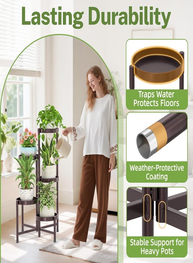 iDavosic.ly 5 Tier Metal Plant Stand for Indoor Outdoor, Folding Tiered Corner Flower Display Holder Shelf, 31 Inch Tall Orchid Rack for House Patio Balcony Garden Living Room, Violet Bronze - Image 5