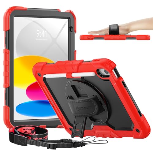 timecity for iPad (A16) 11th/ 10th Generation Case 11''/ 10.9 Inch (2025/2022) - Heavy Duty Protective Cover with Screen Protector, Stand, Shoulder Strap & Pencil Holder | Kids-Friendly - Red - Image 1