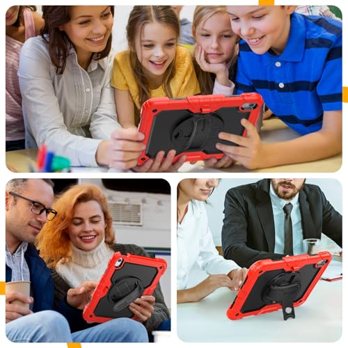timecity for iPad (A16) 11th/ 10th Generation Case 11''/ 10.9 Inch (2025/2022) - Heavy Duty Protective Cover with Screen Protector, Stand, Shoulder Strap & Pencil Holder | Kids-Friendly - Red - Image 5