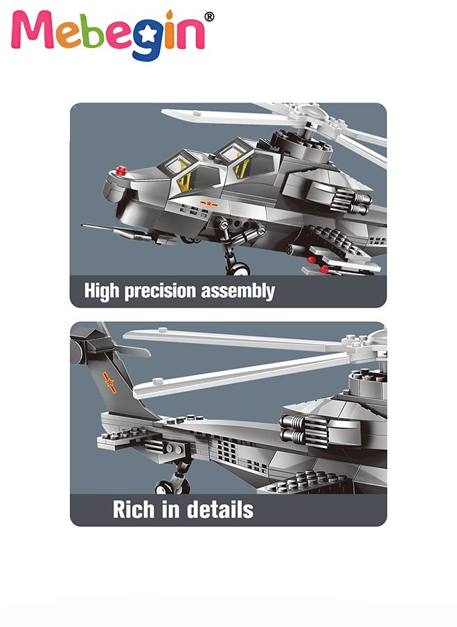 MEBEGIN - 264 Pcs Helicopter Building Block Set, Army Airplane Building Bricks Kit, Exquisite Helicopter Gunship Model, Educational Toys, Ideal Gift for Kids Aged 6+, 31.8*45.4*13cm - Image 1