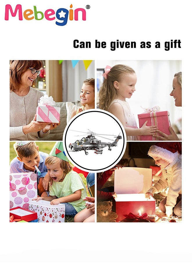 MEBEGIN - 264 Pcs Helicopter Building Block Set, Army Airplane Building Bricks Kit, Exquisite Helicopter Gunship Model, Educational Toys, Ideal Gift for Kids Aged 6+, 31.8*45.4*13cm - Image 1