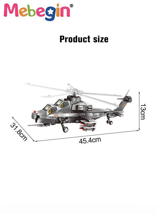 MEBEGIN 264 Pcs Helicopter Building Block Set, Army Airplane Building Bricks Kit, Exquisite Helicopter Gunship Model, Educational Toys, Ideal Gift for Kids Aged 6+, 31.8*45.4*13cm  - Image 5
