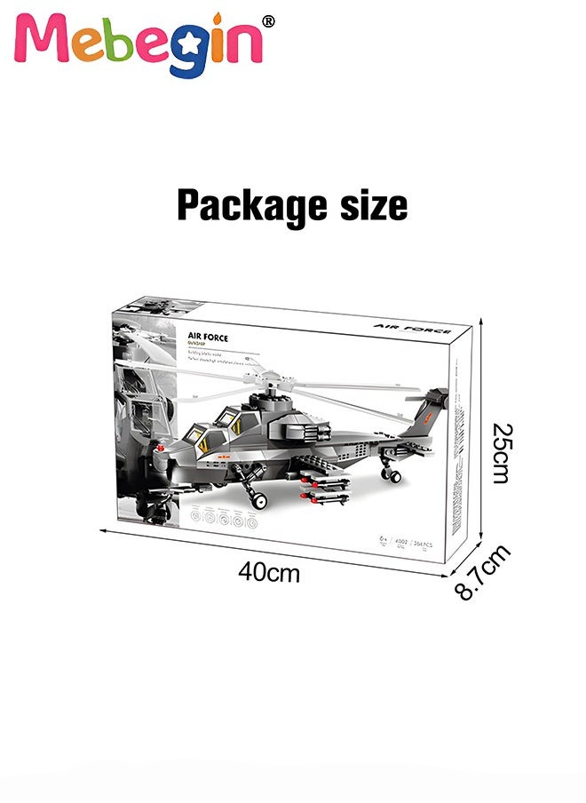 MEBEGIN 264 Pcs Helicopter Building Block Set, Army Airplane Building Bricks Kit, Exquisite Helicopter Gunship Model, Educational Toys, Ideal Gift for Kids Aged 6+, 31.8*45.4*13cm  - Image 4