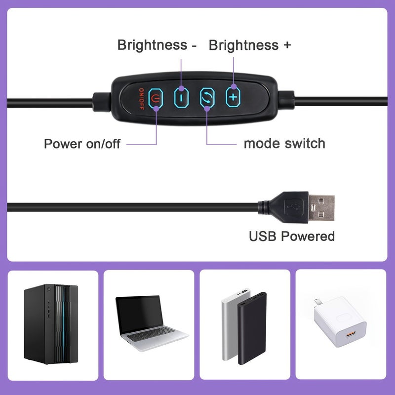 زومي 10 بوصة ضوء حلقة أسود مع حامل ثلاثي القوائم 43 بوصة 38 وضع ألوان USB للكاميرا - Image 4