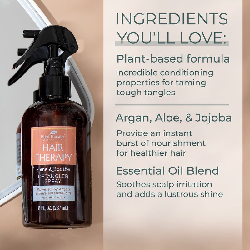 بلانت ثيرابي Hair Therapy KidSafe Shine  Soothe Detangler Spray 8 oz Smooth, Soften  Detangle, Paraben  Synthetic Fragrance Free, Vegan, Argan, Jojba  Aloe Vera - Image 4