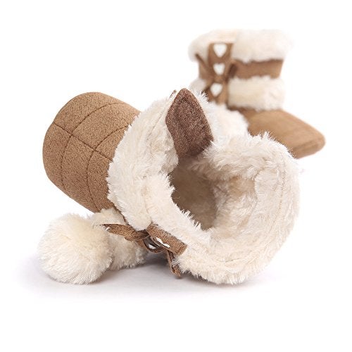 ESTAMICO Baby Girl Winter Fur Snow Boots Toddler Shoes With Bowknot Khaki 6-12 Months - Image 3