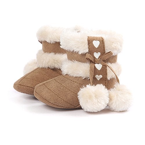 ESTAMICO Baby Girl Winter Fur Snow Boots Toddler Shoes With Bowknot Khaki 6-12 Months - Image 2