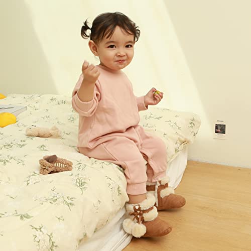 ESTAMICO Baby Girl Winter Fur Snow Boots Toddler Shoes With Bowknot Khaki 6-12 Months - Image 5