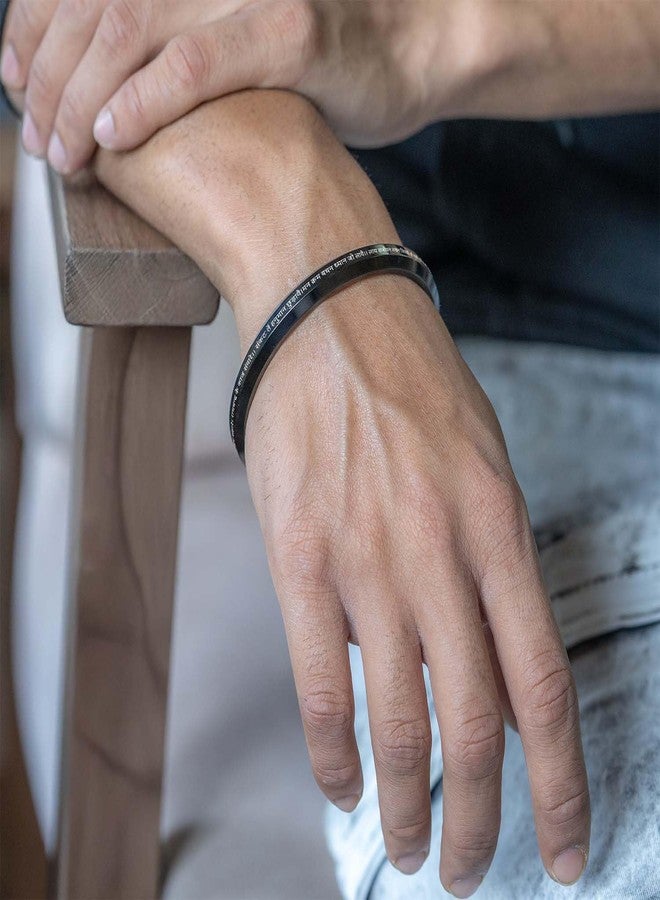 Mesmerize 9 Verse Hanuman Chalisa Kada | Stainless Steel Religious Bracelet for Men | Micro-Carved Hindu Kada | Waterproof, Anti-Tarnish & Hypoallergenic | Traditional Adjustable Bangle | (Black, M) - Image 3