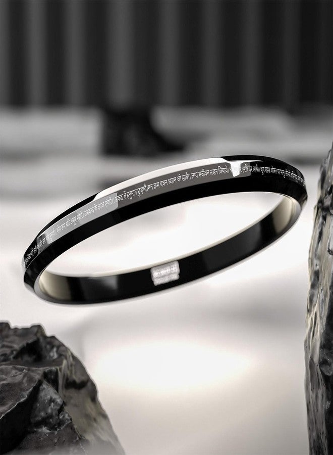 Mesmerize 9 Verse Hanuman Chalisa Kada | Stainless Steel Religious Bracelet for Men | Micro-Carved Hindu Kada | Waterproof, Anti-Tarnish & Hypoallergenic | Traditional Adjustable Bangle | (Black, M) - Image 2