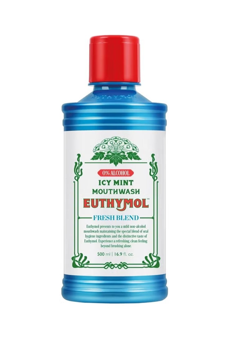 Euthymol Mouthwash ICY Mint 500ml, Contains Fluoride, Alcohol-Free, Distinctive Strong Taste Flavour,