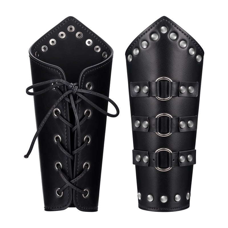 Styquenzer 2 Pcs Leather Arm Guards Adults Buckle Leather Bracers Adjustable Leathers Gauntlet Wristband Medieval PU Leathers Arm Armer Christmas Cosplay Cuff Arms Gauntlet Wristband for Men Women - Image 1