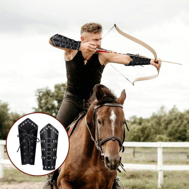 Styquenzer 2 Pcs Leather Arm Guards Adults Buckle Leather Bracers Adjustable Leathers Gauntlet Wristband Medieval PU Leathers Arm Armer Christmas Cosplay Cuff Arms Gauntlet Wristband for Men Women - Image 4