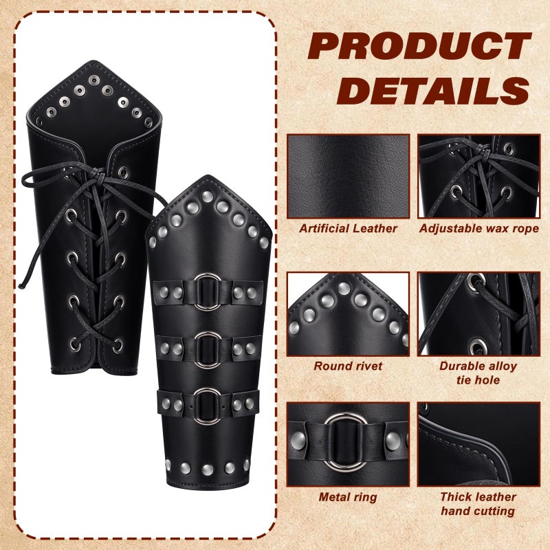 Styquenzer 2 Pcs Leather Arm Guards Adults Buckle Leather Bracers Adjustable Leathers Gauntlet Wristband Medieval PU Leathers Arm Armer Christmas Cosplay Cuff Arms Gauntlet Wristband for Men Women - Image 3