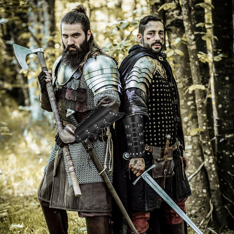 Styquenzer 2 Pcs Leather Arm Guards Adults Buckle Leather Bracers Adjustable Leathers Gauntlet Wristband Medieval PU Leathers Arm Armer Christmas Cosplay Cuff Arms Gauntlet Wristband for Men Women - Image 5