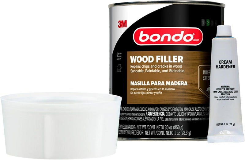 Bondo معجون خشب 3M 30 أونصة (850.49 جرام) مع مادة صلبة كريمية 0.5 أونصة (14 جرام) ، يصلح الشقوق والرقائق في الخشب ، قابل للصنفرة ، قابل للدهان ، وقابل للتلوين (WF-QT-ES) - Image 4