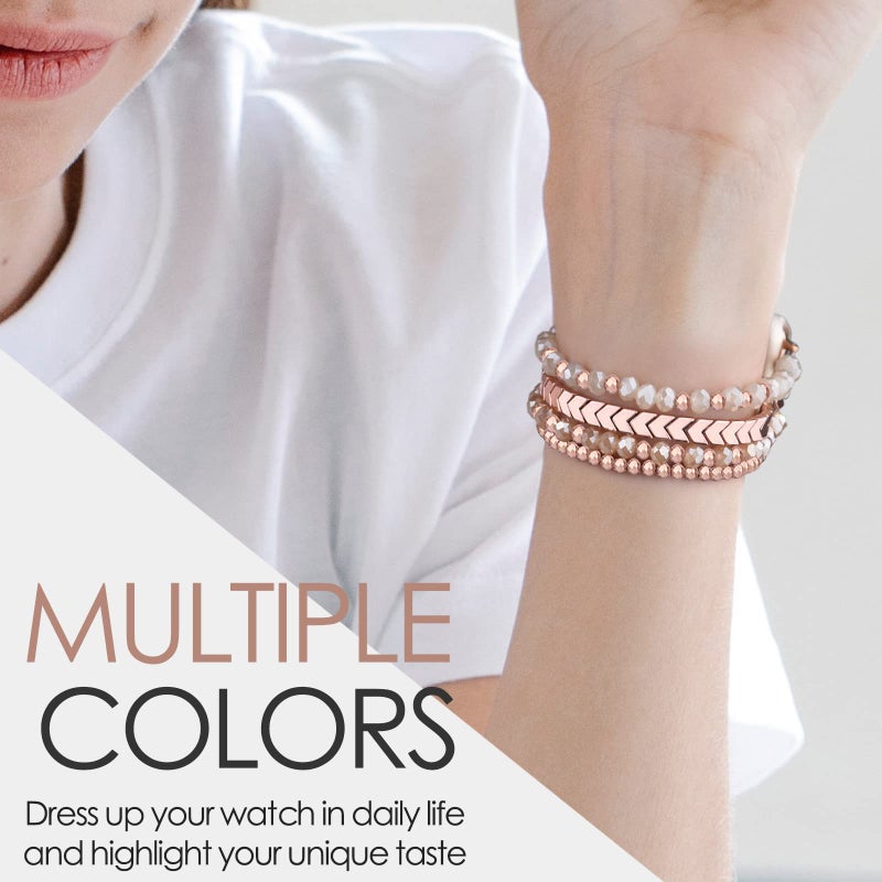 MOFREE Beaded Bracelet Compatible with Apple Watch Band 42mm/44mm/45mm/49mm/46mm Series 11/10/9/8/7/SE/6/5/4/3/2/1 Women Fashion Handmade Elastic Stretch Strap for iWatch Bands for Women Rose Gold - Image 5