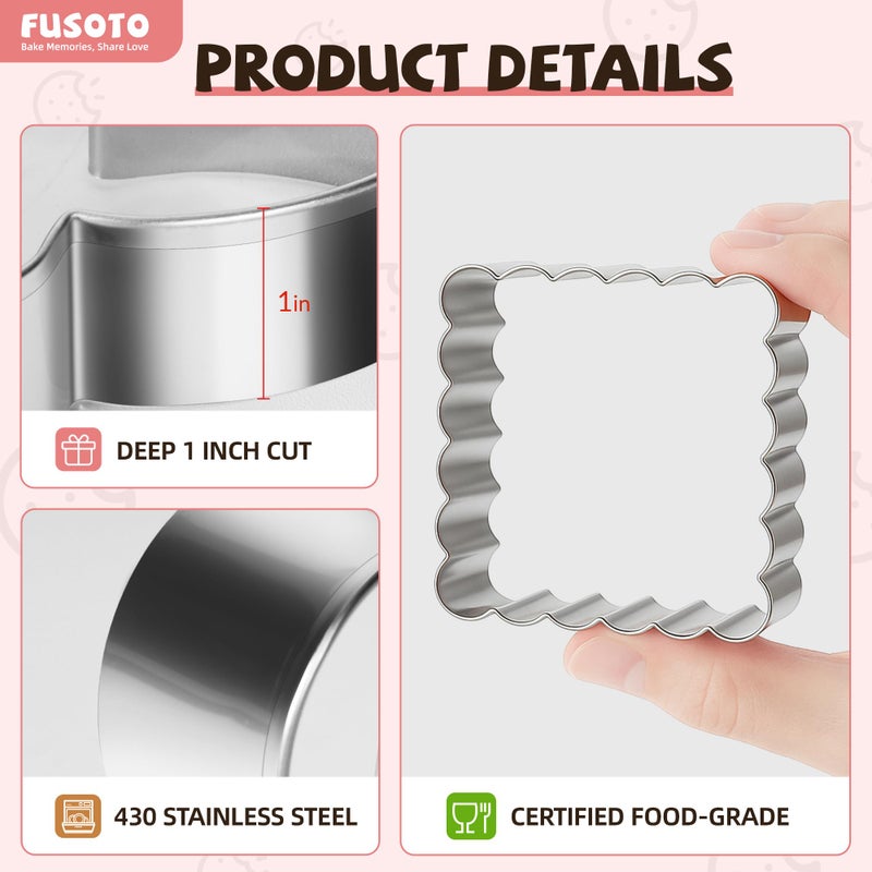 FUSOTO Square Cookie Cutter Set - 6 Piece Shaped Geometric Cookie Cutter for Kitchen Baking, Stainless Steel, (1.5", 2", 2.5", 3", 3.5", 4"), Square - Image 5