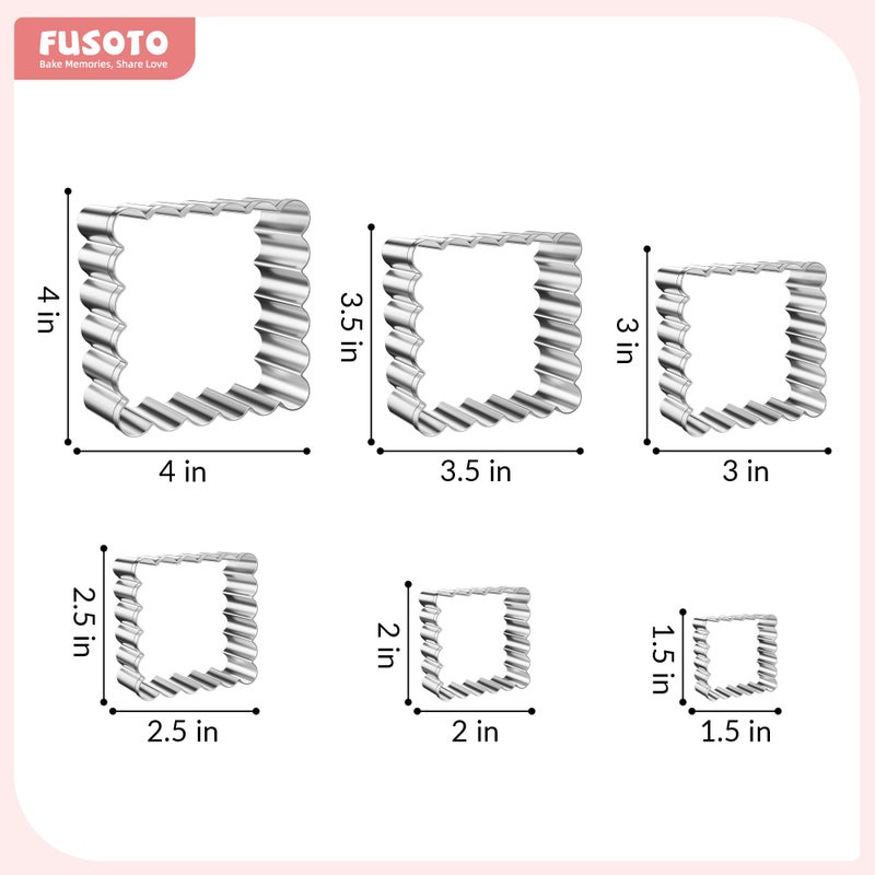 FUSOTO Square Cookie Cutter Set - 6 Piece Shaped Geometric Cookie Cutter for Kitchen Baking, Stainless Steel, (1.5", 2", 2.5", 3", 3.5", 4"), Square - Image 3