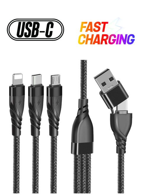 Multi Charger Cable, 1.2M Nylon Braided 5 in 1 Multi USB A/C Fast Charging Cable, with Micro USB Type C Multi Charger Connector, for Apple, Android Galaxy, Huawei, Sony, Kindle LG