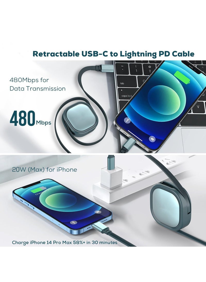 Generic - USB C to Lightning Cable 20W Retractable USB C to Lightning PD Fast Charging Cable 4 Stage Length Preset 8 Pin Uncoil or Coiled Charger Cord for iPhone 14 13 12 11X iPad and more 1.2m 4ft - Image 1
