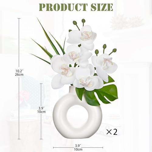 Briful Fake Orchid Flowers with Ceramic Vase 2PCS White Orchid Silk Flowers Arrangement Artificial Orchid Plants for Home Office Party Wedding Dining Room Table Centerpiece Decor - Image 2