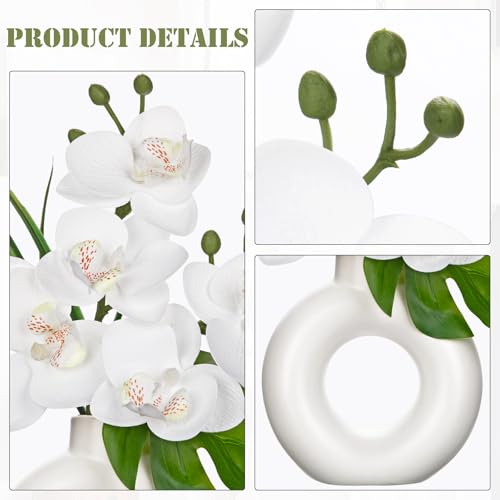 Briful Fake Orchid Flowers with Ceramic Vase 2PCS White Orchid Silk Flowers Arrangement Artificial Orchid Plants for Home Office Party Wedding Dining Room Table Centerpiece Decor - Image 3