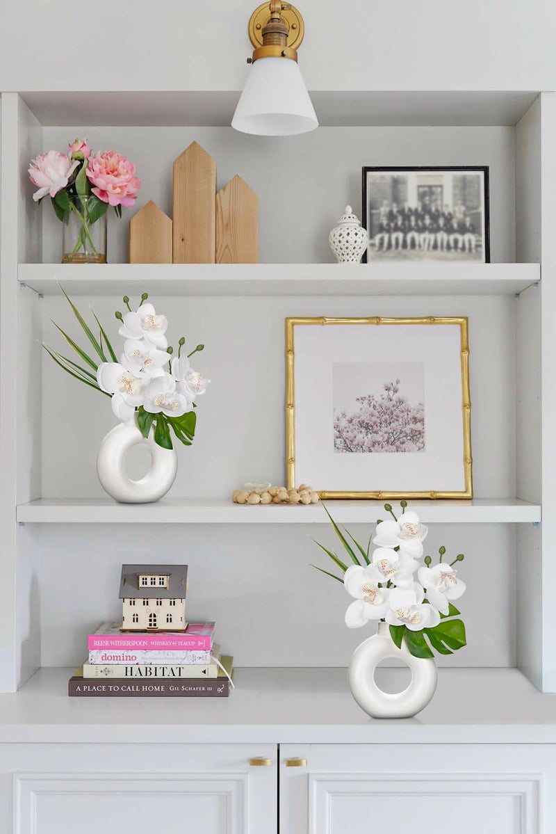 Briful Fake Orchid Flowers with Ceramic Vase 2PCS White Orchid Silk Flowers Arrangement Artificial Orchid Plants for Home Office Party Wedding Dining Room Table Centerpiece Decor - Image 5