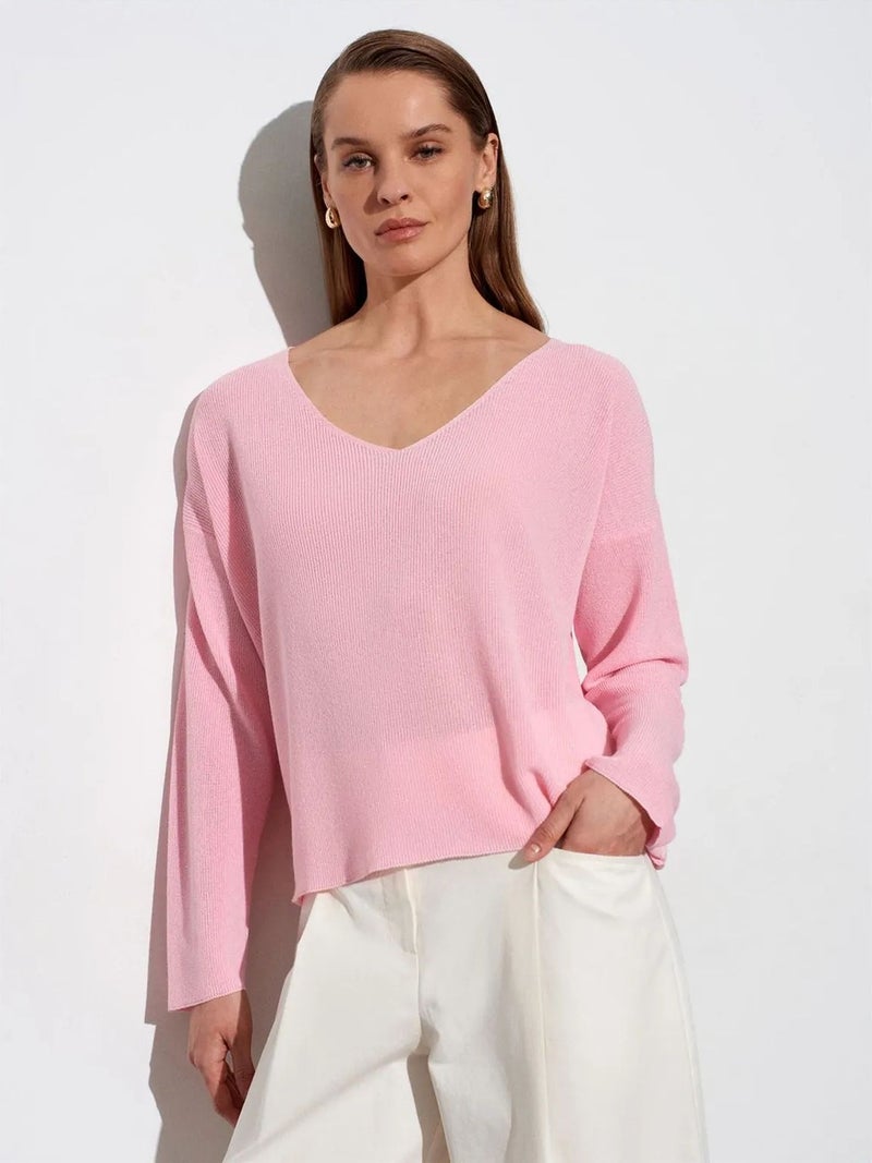 DILVIN Women's V-neck Ribbed Knit Sweater - Image 3