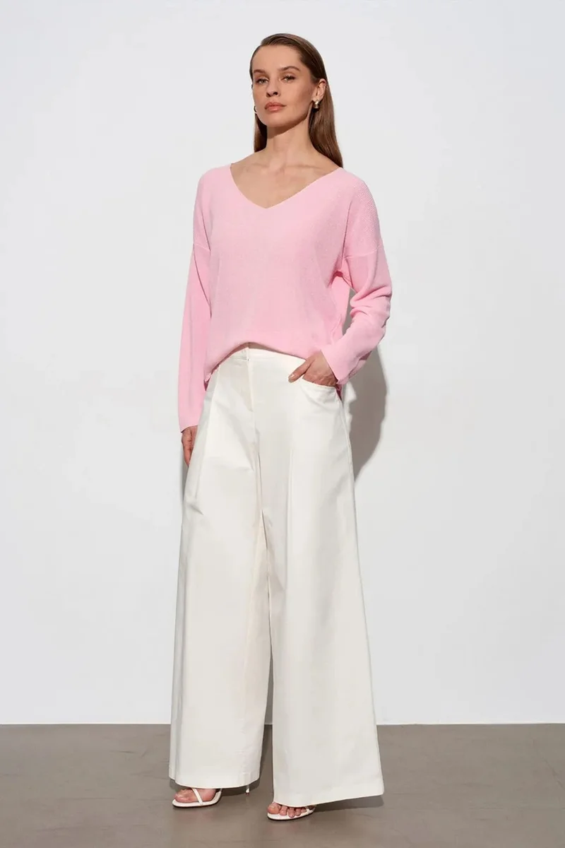 Dilvin Blush Pink DILVIN Women's V-neck Ribbed Knit Sweater for Women | Best Price UAE