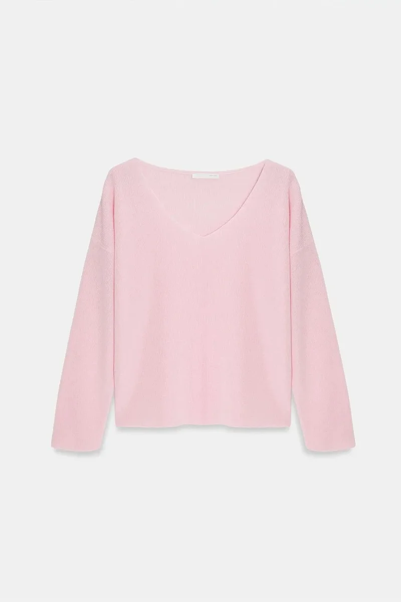 Dilvin Blush Pink DILVIN Women's V-neck Ribbed Knit Sweater for Women | Best Price UAE