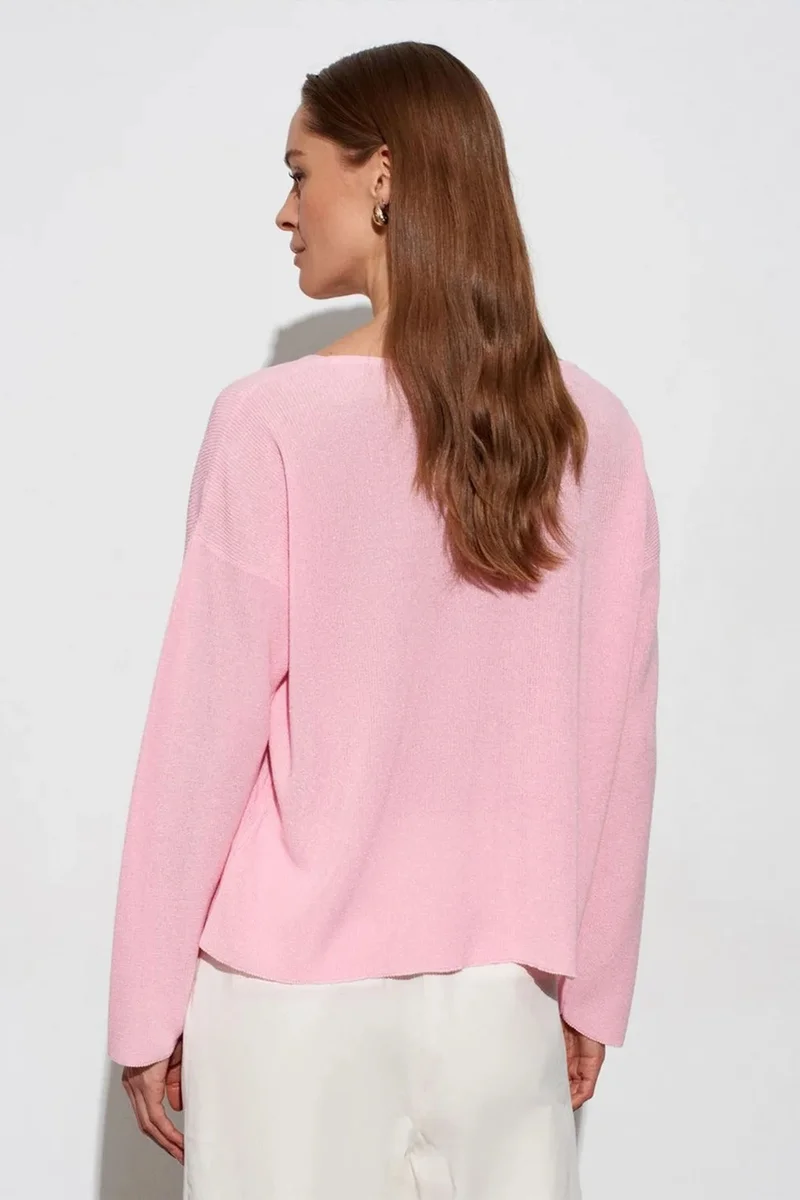 Dilvin Blush Pink DILVIN Women's V-neck Ribbed Knit Sweater for Women | Best Price UAE