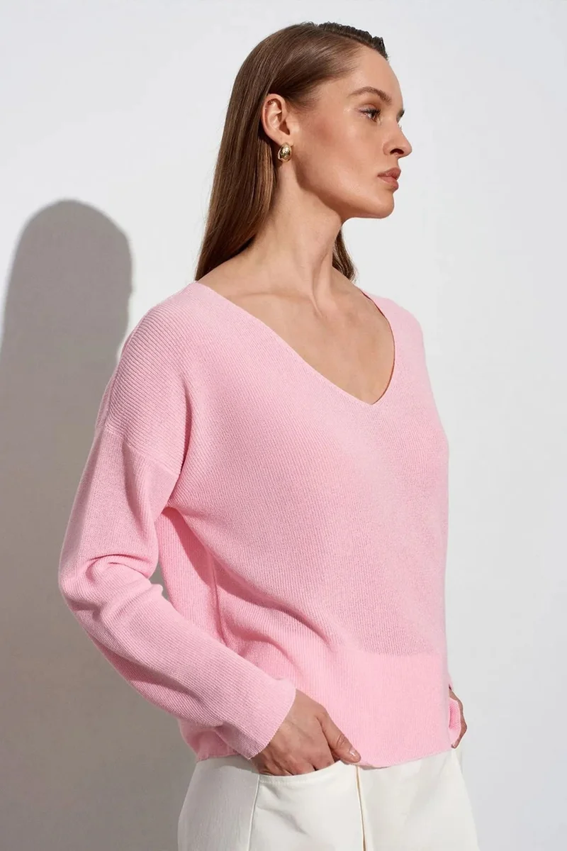 DILVIN Women's V-neck Ribbed Knit Sweater