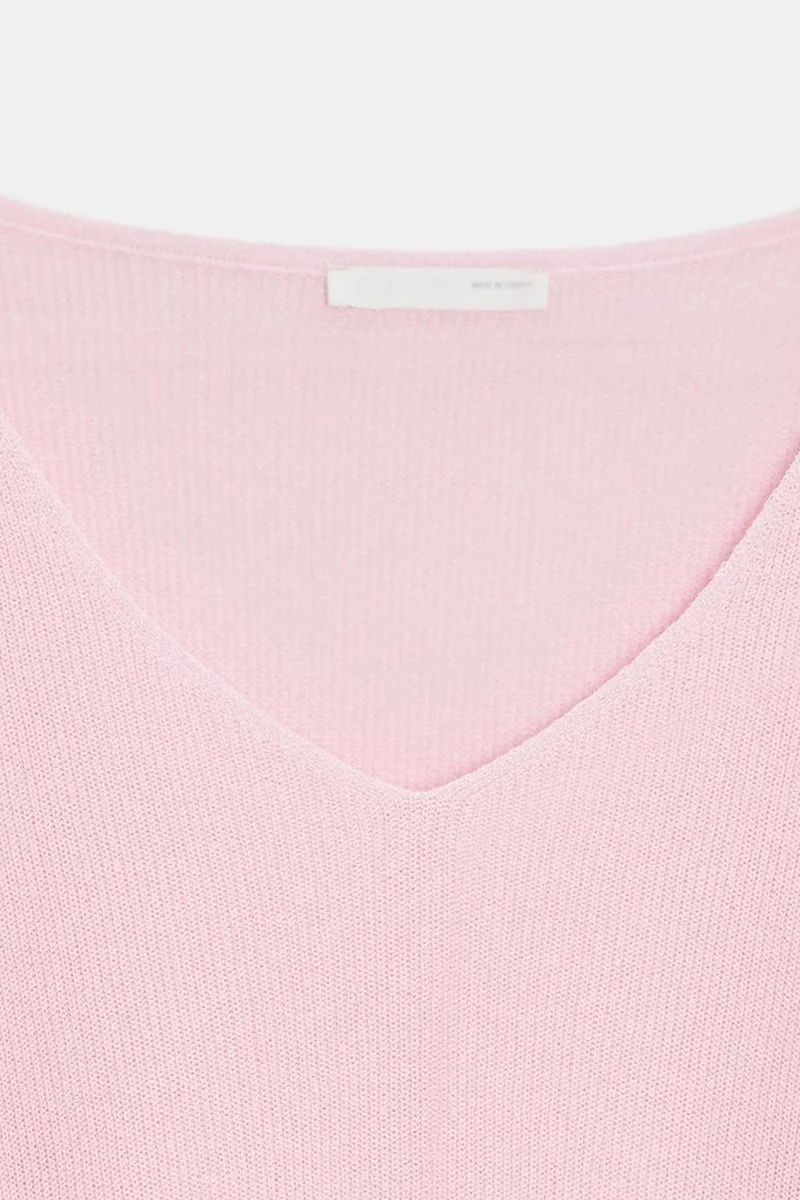 Dilvin Blush Pink DILVIN Women's V-neck Ribbed Knit Sweater for Women | Best Price UAE