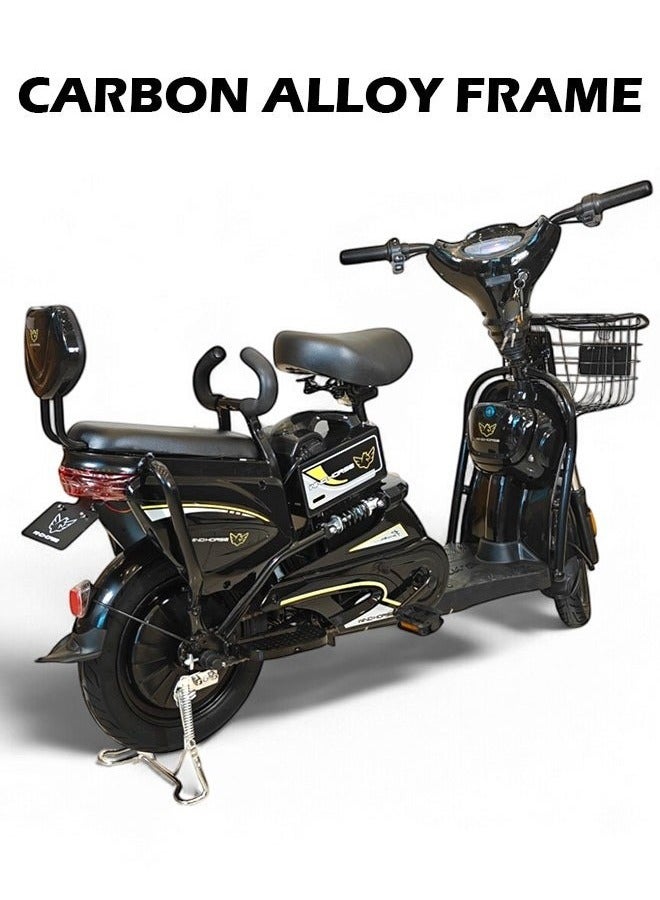 Wind Horse M1 Electric Delivery Bike 400W Motor, 48V 12Ah Battery, 55KM/H Max Speed, Dual Seat, 14 Inches Tires, Front Grocery Basket, Remote Lock Unlock System, Carbon Alloy Frame. 3-Speed Modes E-Bike - Image 5
