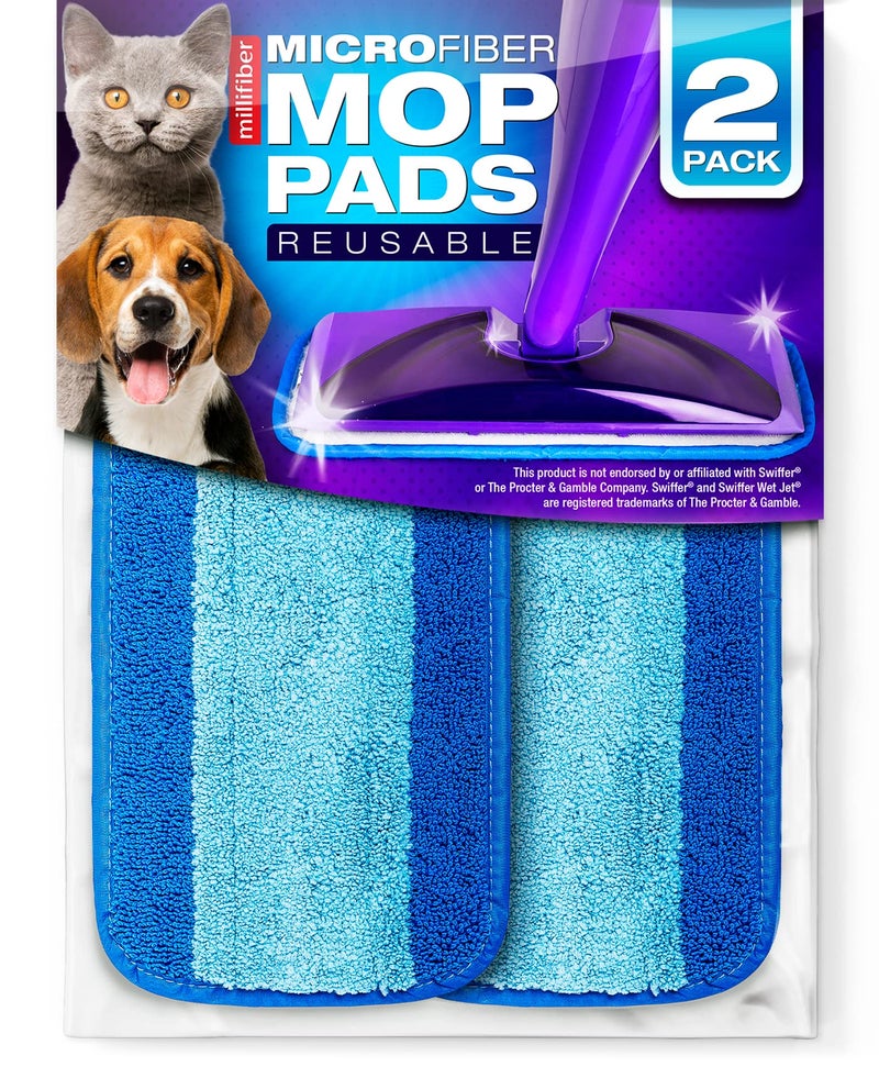 Millifiber Reusable Mop Pads Compatible with Swiffer WetJet (2 Pack) - Microfiber Mop Refill for Wet Mopping Cloths - Hardwood Floor Cleaning Spray Pads Reusable Replacements - Image 1
