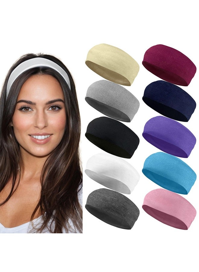 Generic 10 Pack Stretch Headbands, Non Slip Soft Cotton Sport Elastic Hairbands for Men and Women, Thin Summer Headband, Soft Cotton Hair Bands for Yoga, Pilates ,Workout, Running, Cycling - Image 1