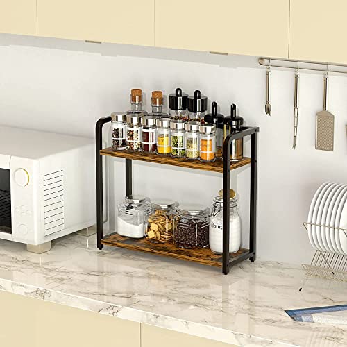 Indian Decor 28024 Space Saving Spice Rack Organizer For Countertop - Bathroom Counter Organizer,Seasoning Rack,Wooden Tabletop Storage Shelves For Kitchen,Bathroom,Bedroom & Office - Floating Shelves - Image 1