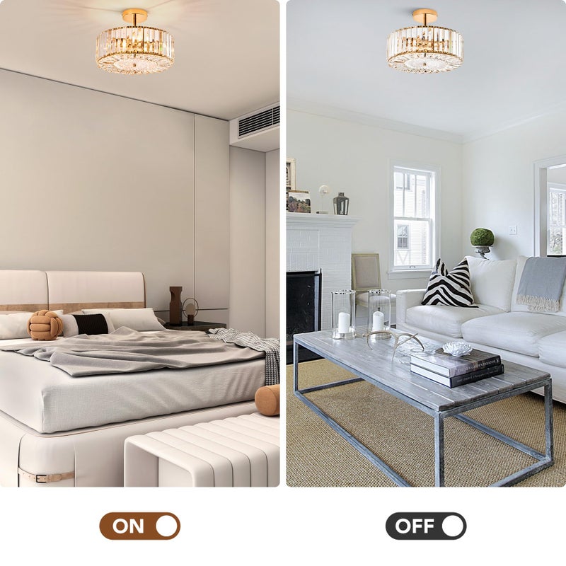 VONLUCE Crystal Light Fixture, Modern Semi Flush Mount Ceiling Light, 15" Round 4-Light Crystal Chandelier Hallway Lighting for Kitchen Bedroom Living Room Dining Room Entryway Closet, Gold - Image 4